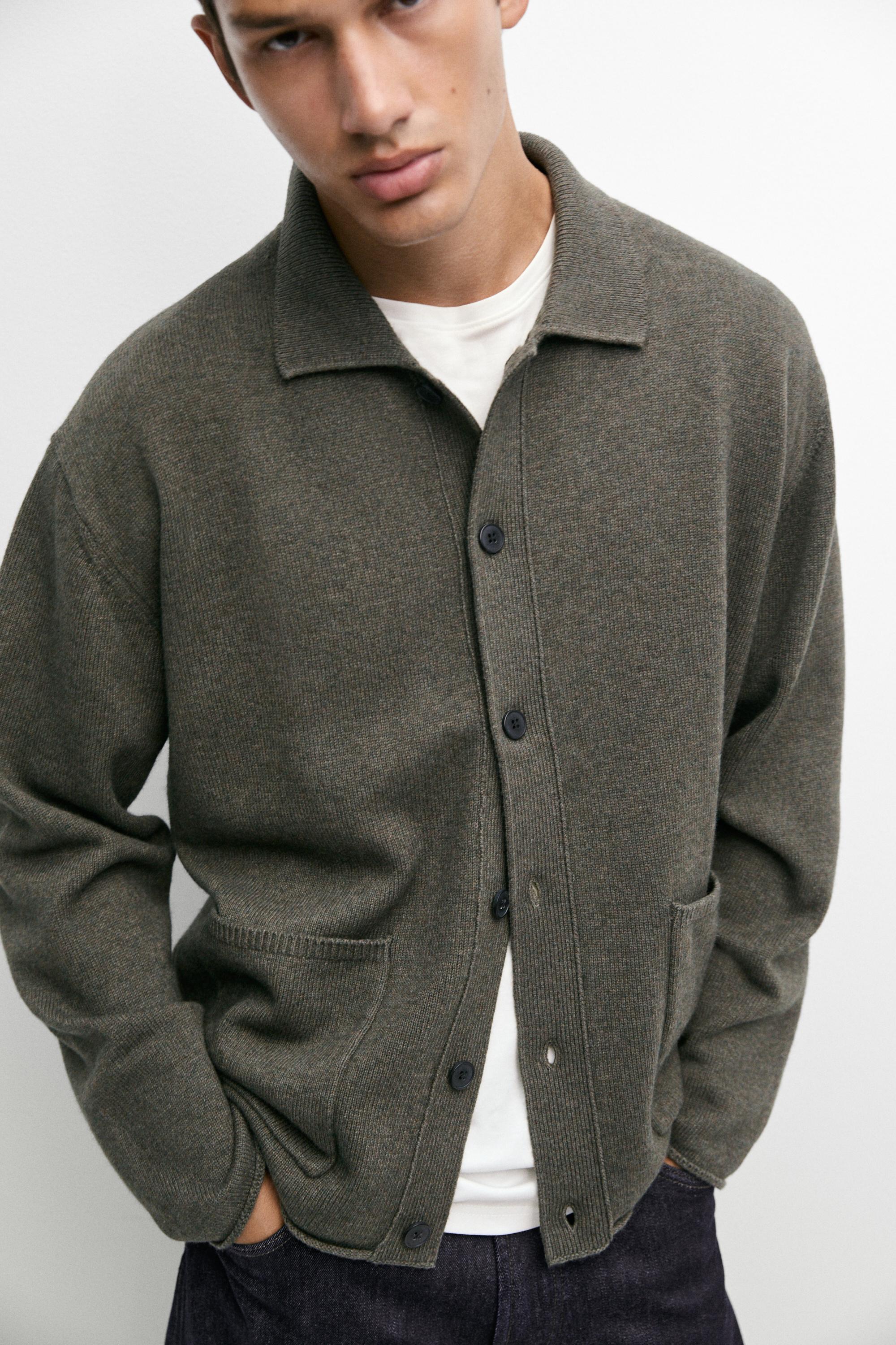 Cardigan en maille à col polo laine mélangée